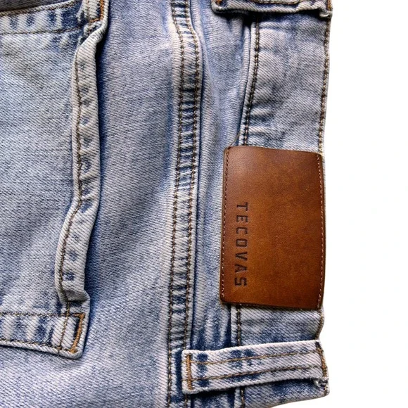 Tecovas Slim Jean Light Blue Acid Wash Stretch Denim Mens 38x30 Distressed - Picture 5 of 8